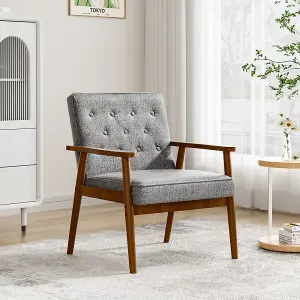 Grey Retro Modern Accent Armchair Upholstered Lounge Chair with Wooden Legs