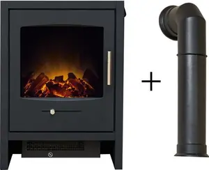 Adam Bergen Electric Stove In Charcoal Grey With Tall Angled Stove Pipe In Black