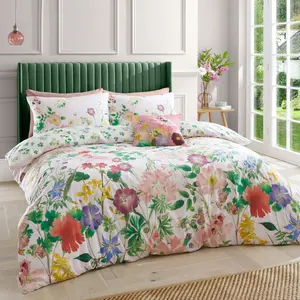 Anhthu Cotton Floral Duvet Cover Set with Pillowcases Pink / King Duvet Cover + 2 Standard Pillowcases