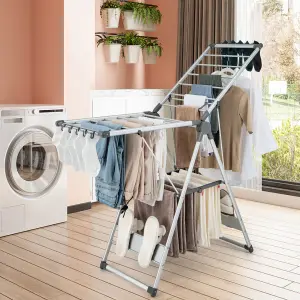 Costway 2-Layer Foldable Clothes Drying Rack Adjustable Clothes Hanger W/Shoe Holder