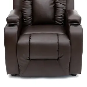 Manual Pushback Recliner Chair With Compact Living Room Design And Cup Holders In Brown Bonded Leather