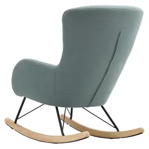 Cyan Fabric Upholstered Rocking Chair Rocker Relaxing Chair Occasional Armchair with Rubber Wood Legs