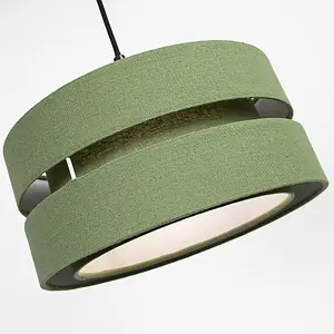 Contemporary Olive Green Linen Fabric Triple Tier Ceiling Pendant Light Shade