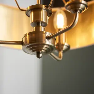 Haywood Antique Brass with Vintage White Faux Silk Shade Classic Modern 3 Light Ceiling Pendant