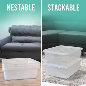 32L Underbed BPA Free Plastic Storage Boxes With Lids Set of 4, Stackable, Clear