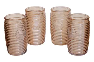 Interiors by Premier Set of 4 Gold Ribbed Glass Tumblers, Stylish Set of 4 Glasses, Ribbed Glassware Set, Gold Drinking Glasses