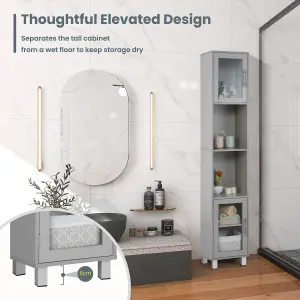 Costway Bathroom Tall Cabinet Slim Freestanding Storage Organizer Cupboard 2 Glass Doors