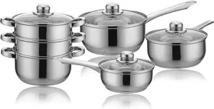 6pc Cookware Set Saucepan Frying Pan Stainless Steel Pots Non Stick Glass Ceramic New