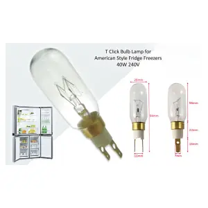 4 x American Style T Click 40W 240V Fridge Freezer Bulb Lamp by Ufixt