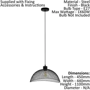 Hanging Ceiling Pendant Light Black Steel Mesh Shade 1 x 60W E27 Feature Lamp