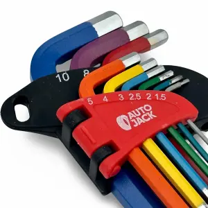 Autojack Mini Ball End Allen Hex Key Set 9 Piece Short Multi Coloured Tools