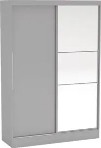 Lynx - 2 Door Sliding Wardrobe With Mirror - Grey - Mirror/Wooden - Happy Beds