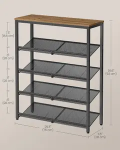 VASAGLE Shoe Rack, 5-Tier Shoe Storage with Shelves and Large Top, Adjustable Shelves, Space-Saving, Honey Brown and Ink Black