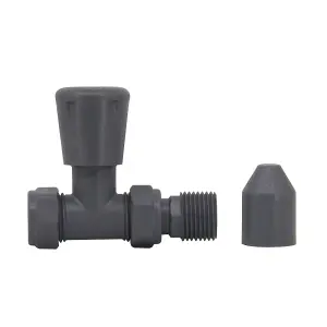 Right Radiators Anthracite Straight TRV Thermostatic Radiator valve & lockshield 15mm x 1/2"