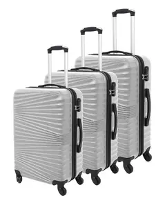 LUGGIT 3 Pcs Travel Lightweight Trolley Luggage Suitcase Set, Hard Shell - Rippled Silver White