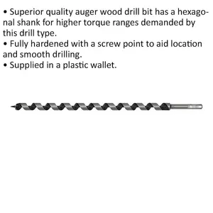 18mm x 460mm Hardened Auger Drill Bit with Hexagonal Shank for Woodworking