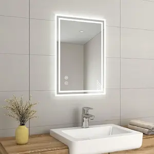 EMKE Shaver Bathroom Mirror with Bluetooth, Backlit LED Illuminated Bathroom Mirror with Fuse & Demister, 500x700mm