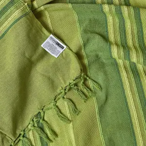 Homescapes Cotton Morocco Striped Green Throw, 150 x 200 cm