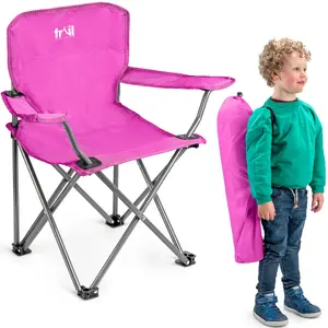 Kids Camping Chair Lightweight Folding Outdoor Childrens Seat With Rucksack Trail - Pink