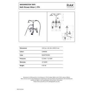 RAK Washington Polished Chrome Traditional 1/4 Turn Bath Shower Mixer Tap Solid Brass