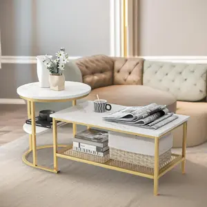 Bastidas 2 Piece Nest of Tables Coffee End Side Table Living Room Gold/White