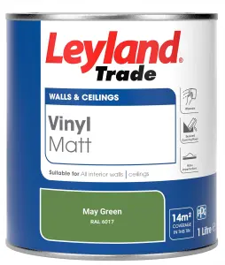 Leyland Trade Vinyl Matt Walls & Ceilings Emulsion Paint May Green (RAL 6017) 1L