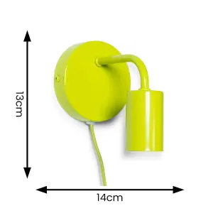 ValueLights Jordy Pair of - Plug in Colour Pop Lime Green Easy Fit Wall Lights - Bulbs included