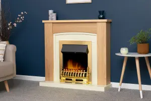 Adam Chilton Fireplace in Oak & Cream with Blenheim Electric Fire in Brass, 39 Inch