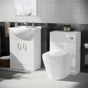 Nes Home Ellen 550mm Vanity Basin Unit, WC Unit & Ellis Back To Wall Toilet White