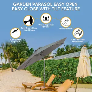 2.7M Garden Parasol Umbrella - Grey