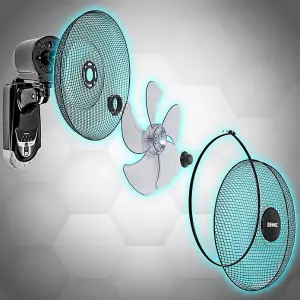 Duronic FN55 BK Wall Mounted Fan, Oscillating/Rotating 16 Inch Head, 60W Power - 3 Speeds, Timer Function, Remote Control (black)