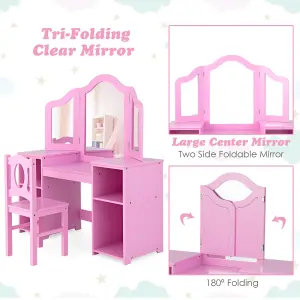 Costway 2-in-1 Kids Vanity Table & Chair Set Makeup Table Dressing Table Desk