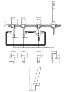 Deck Mount Square 4 Tap Hole Bath Shower Mixer Tap with Kit  Chrome