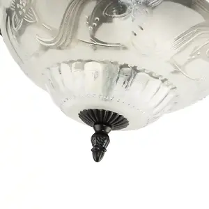 Traditional and Classic Matt Black and Frosted Floral Glass Flush Ceiling Light