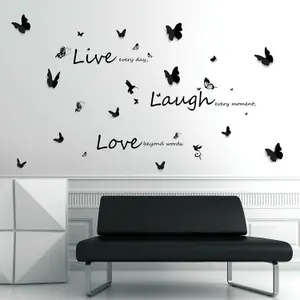 Walplus Live Laugh Love Quote 3D Butterflies Children Girl Wall Stickers Paper Decals