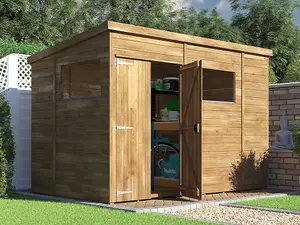 Dunster House Wooden Garden Shed Storage 3m x 1.8m Pressure Treated Overlord Pent Roof No Window