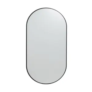 GoodHome Muhely Brushed Black Modern Oval Wall-mounted Framed Mirror, (H)100.9cm (W)50.9cm