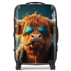 Highland Cow With Glasses Suitcase - Medium