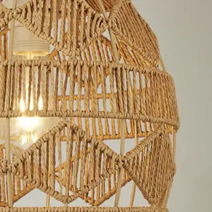 Woven Rattan String Diamond Ceiling Pendant Easy Fit Shade Home Decor