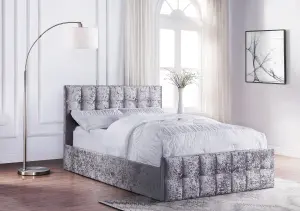 Single Silver Crushed Velvet Ottoman Storage Lift Up Bed Frame