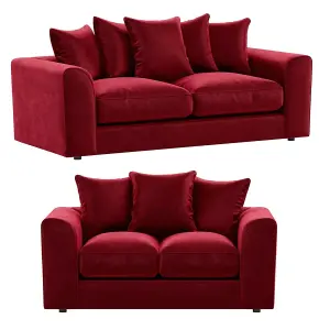 Brooklyn Plush Velvet Fibre Fabric Sofa Set 3 and 2 Seater sofa Red