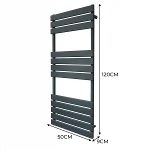 Flat Panel Towel Radiator - 1200mm x 500mm - Anthracite Grey