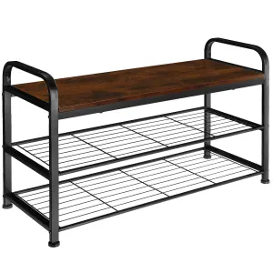 Shoe Rack Southampton - surface shelf and 2 grid shelves, industrial style - Industrial wood dark, rustic