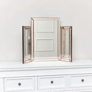 Melody Maison Pink Glass Art Deco Rectangle Triple Mirror 74cm x 55cm