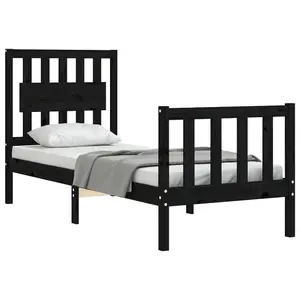 Berkfield Bed Frame with Headboard Black Small Single Solid Wood