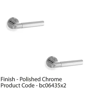 2 PACK - SOLID BRASS Hex Door Handle Set - Polished Chrome Industrial Lever Round Rose