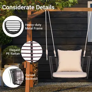 Costway Patio Hanging Rattan Basket Chair Swing Hammock Chair w/Seat Cushion