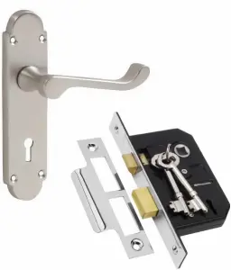 Epsom Design Lever Lock Door Handle Satin Brushed Chrome Finish with 3 Lever Lock and 2 Keys - Golden Grace