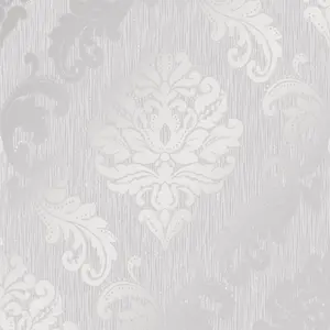 Chelsea Glitter Damask Wallpaper In Soft Grey And Silver