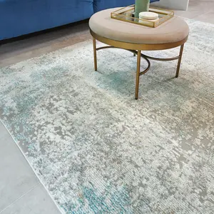 Teal Abstract Modern Easy to Clean Rug for Living Room Bedroom and Dining Room-80 X 240cm (Runner)